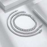 Sterling silver plated tennis bracelet featuring brilliant round CZ stones, showcasing elegance and luxury.